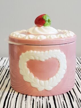 Strawberry Topped Pink Multipurpose Jar with Whipped Cream Heart and Decorations